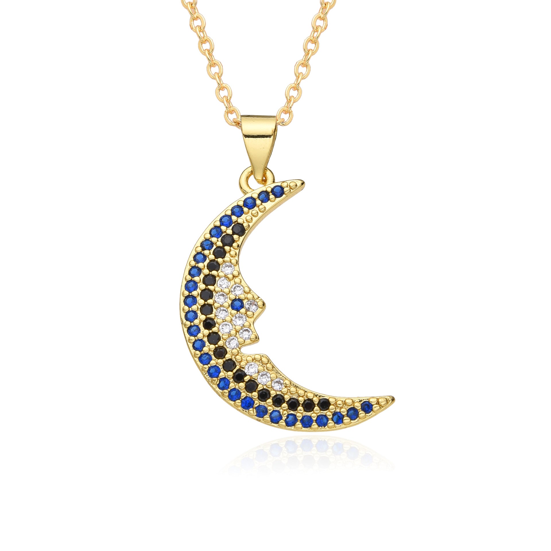Wholesale Copper Plated 18K Gold Colored Zircon Moon Love Necklace
